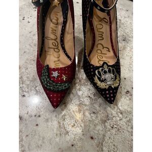 Sam Edelman Hermione Heavily Embellished Ankle Strap Red & Blue Pumps Heels sz 7